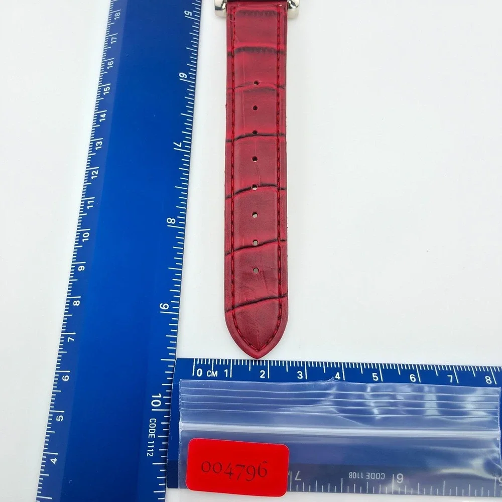 Ladies Watch Rectangle Stainless Steel Case Red Alligator Leather Band 8
